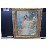 Antique Chiffon Blue Lithograph w/Antique Frame
