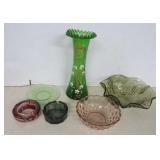 Six Pieces of Assorted Colored Glassware - NOTE