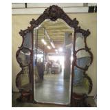 Large Antique Ornate Mahogany Wood Mirror - 58x45'