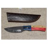 Damascus Style Fixed Blade Knife w/ Red-White-Blue