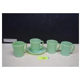 Four Vintage Fire King Jadeite Cups & Saucer