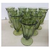 Ten 1970's Imperial Verde Green Iced Tea Glasses