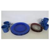 5 Fiesta USA Mugs, 4 Blue Glass and 4 Red Plates