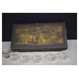 Old Embossed Box and Vintage Crystal Salt Cellars