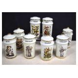 1987 M.J. Hummel Porcelain Spice Jars & Salt &