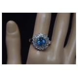 Sterling Ring w/ Topaz & Clear Stones   Sz 10-1/4