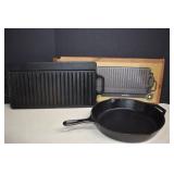 Lodge Cast Iron, Reversible Griddle & 12' Skillet