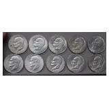 (10) Eisenhower Dollars 1971D to 1978 Mix