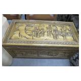 Nice Carved Wood Asian Blanket Box w/Glass Top