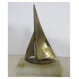 Vintage Brass Sailboat on Onyx Base - 7'