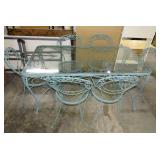 Vintage Cast Iron Glass Top Table w/6 Chairs