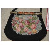 Vtg French Kolmer-Olin Black Beaded Bag&Porcelain