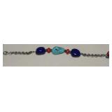 Sterling Bracelet w/ Lapis,Coral & Turquoise Beads