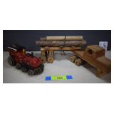 Vintage Wooden Train & Hand Carved Logger Truck