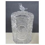 Hofbauer Byrdes Crystal Biscuit Barrel Jar w/Bird