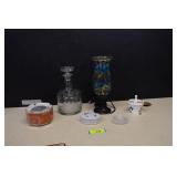 Crystal Ship Decanter, Stain Glass Lamp, Trinket