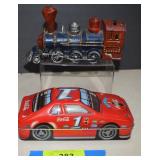 Vintage Cast Iron Locomotive Bank & Coca-Cola Tin