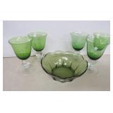 Green Fany Goblet Set (5) and Anchor-Hocking Bowl