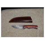 Damascus Style Fixed Blade Knife w/ Orange&Blue