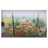 Large 3-Panel Embossed 'Poppy Field' Art