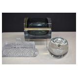 Vtg. Heavy Glass Jewelry Box,Solid Glass Candle