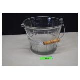 Vintage Glass Basket w.Wood Wire Handle