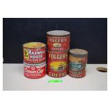 Five Vintage Coffee Tins