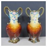 Two Antique French Art Nouveau Majolica Vases
