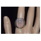 Sterling Ring w/ Pink Quartz   Sz 8-1/4