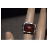 Sterling & Amber Ring   Sz 6-1/4