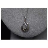 Sterling Chain & Drop Pendant w/ Clear Stone