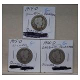 1914D, 1915D & 1916D Barber Silver Quarter