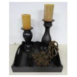 Pottery Barn Candlesticks, Tassles & Serving Tray