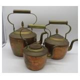 Three MCM Brass and Copper Kettles w/Lids