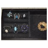 Vtg Scarf Holder* & Six Costume Rings**