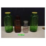 Two Vintrage Green Glass Water Bottles, United