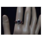 Sterling Ring w/ Onyx & Red Stone  Sz 6-3/4