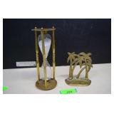 Brass Hour Glass & Brass Palm Tree Bookend