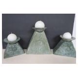 3 Mexican Modernist Verde Concrete Candle Holders