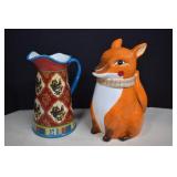 Fox Cookie Jar and Rooster Themed Pitcher