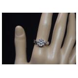 Sterling Ring w/Clear Stones  Sz 7-1/4 Marked NAT