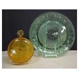 Vtg. Tiara Glass Chantilly Green Divided Plate &