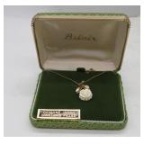 Vtg. Belair 12KT Gold-Filled Ivory Rose Pendant on