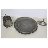 Vintage Silverplate Platter, LId and Coaster Set