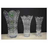 Three Heavy Crystal Matching Vases