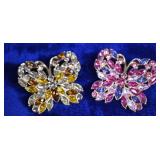 Two Rhinestone Butterfly Brooches