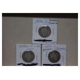 1896, 1898 & 1899 Barber Silver Quarters