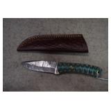 Damasus Style Fixed Blade Knife, Blue/Green Handle