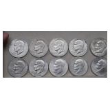 (10) Eisenhower Dollars  1971 to 1976D Mix