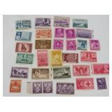 Thirty 3-cent Unused Stamps 1939-1952